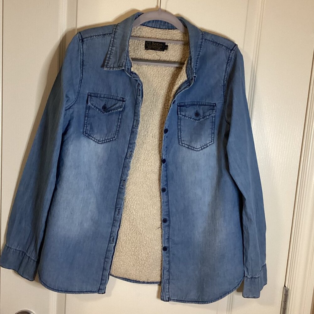 Ci Sono Women's Sherpa Lined Denim Shirt Jacket Shacket Size M Pockets